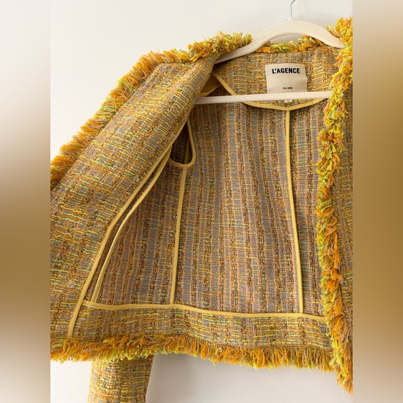 L’AGENCE Tinlee Blazer in Yellow Multi Tweed open front jacket Chanel-like, sz 0 - Picture 11 of 17
